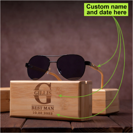 Personalized Sunglasses with Wooden Box - Polarized Lenses & Engraved Wooden Temples for Men & Women